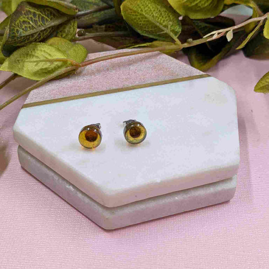 Pair of Bridget Tortoiseshell Small Resin Stud Earrings - Stainless Steel