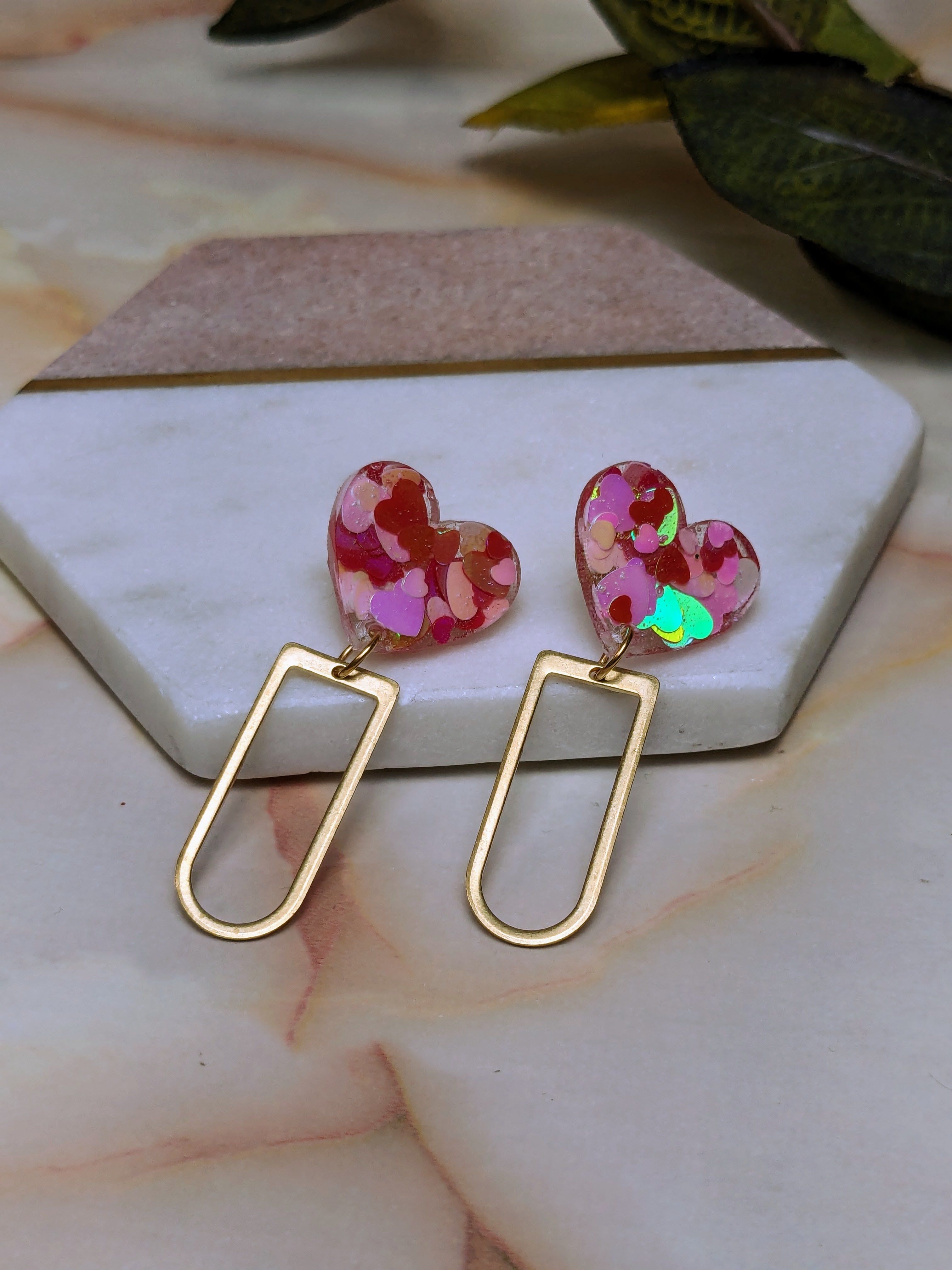 Rhianna's Earrings - Resin Square Dangle - Pink Confetti main image 0