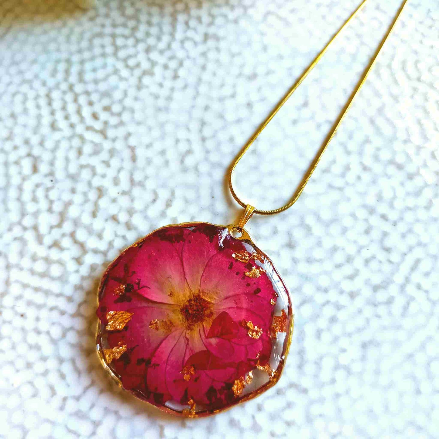 "Cassia" Rose Real Flowers & Gold Leaf Necklace