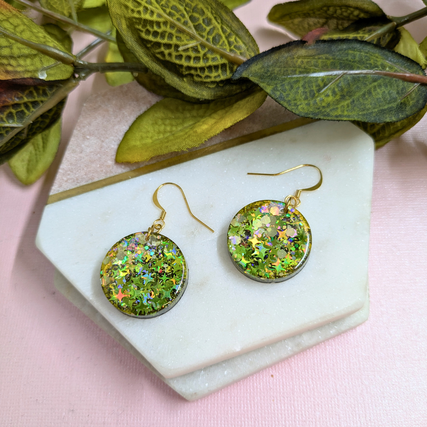 Ceres Circle Mystical Star Glitter Resin Dangle Earrings | Celestial Collection by Created By Lau