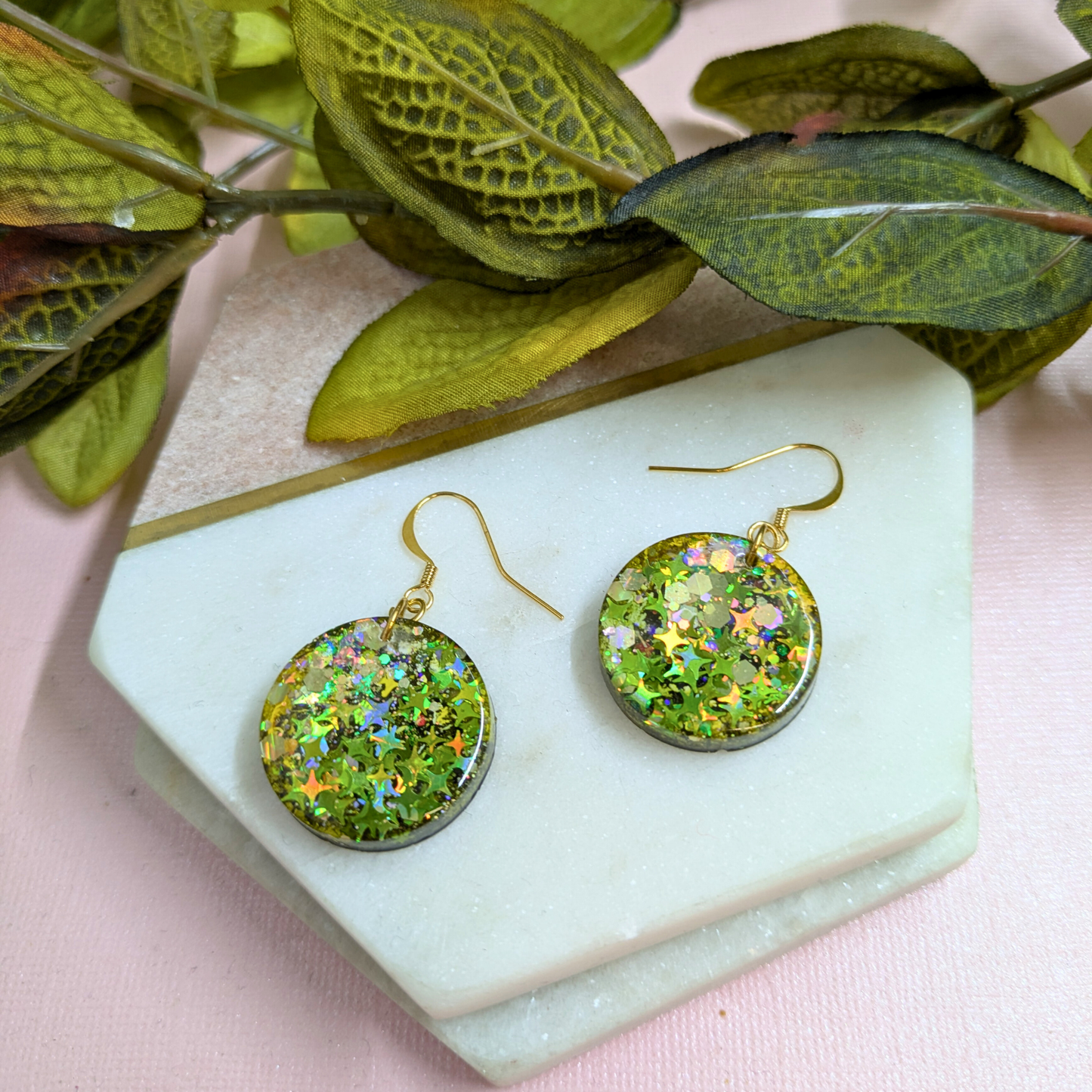 Ceres Circle Mystical Star Glitter Resin Dangle Earrings | Celestial Collection by Created By Lau