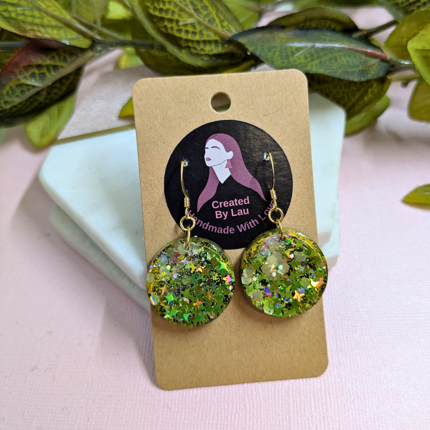 Ceres Circle Mystical Star Glitter Resin Dangle Earrings | Celestial Collection by Created By Lau