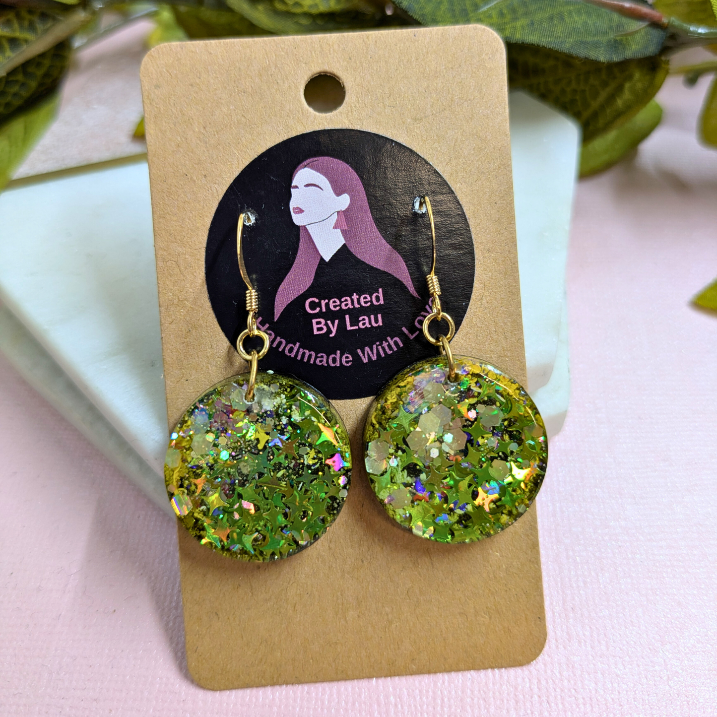 Ceres Circle Mystical Star Glitter Resin Dangle Earrings | Celestial Collection by Created By Lau