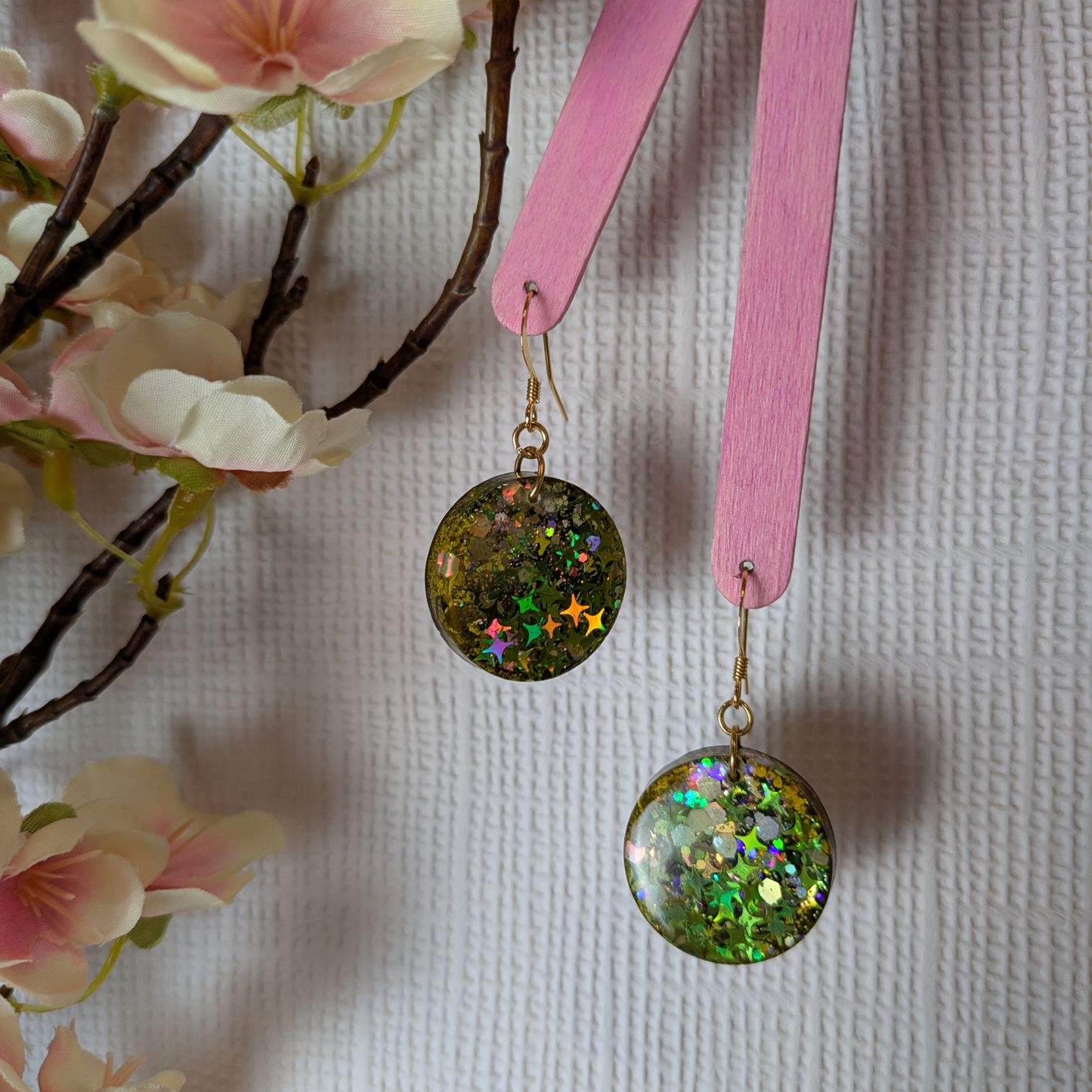 Ceres Circle Mystical Star Glitter Resin Dangle Earrings | Celestial Collection by Created By Lau