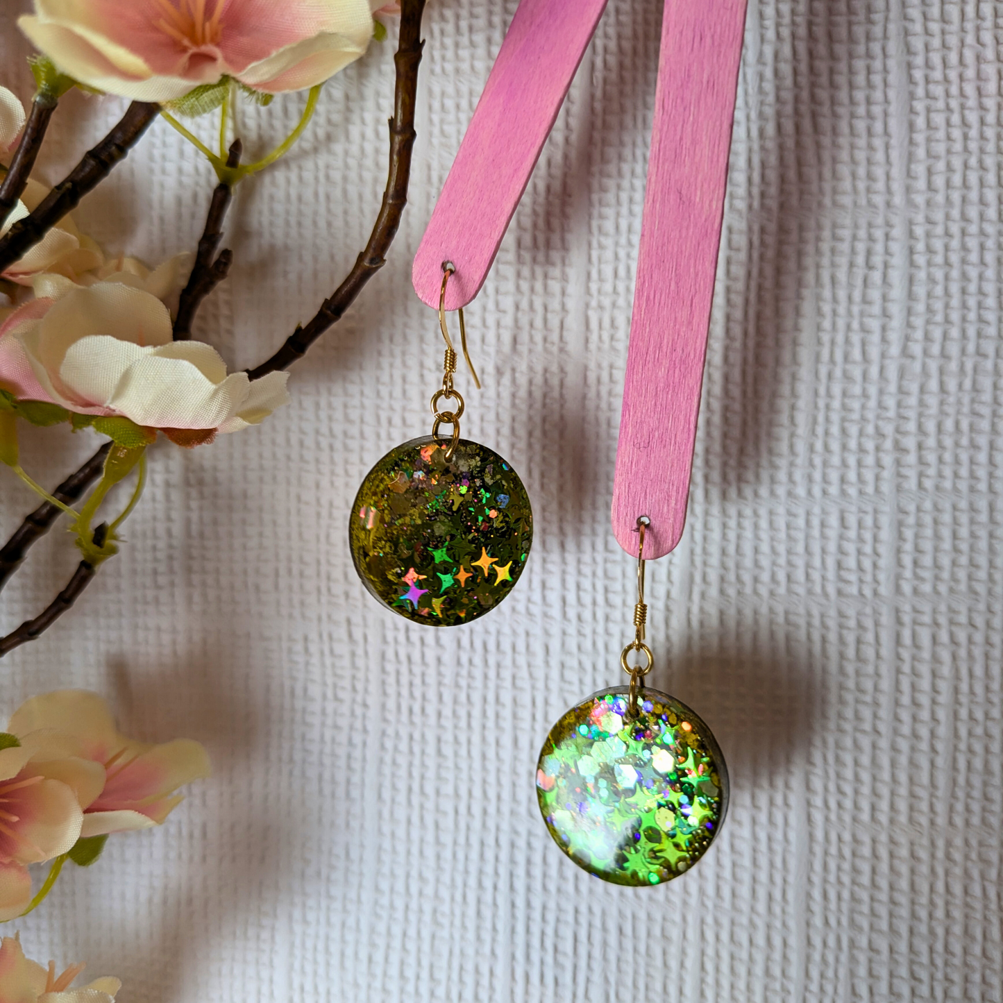 Ceres Circle Mystical Star Glitter Resin Dangle Earrings | Celestial Collection by Created By Lau