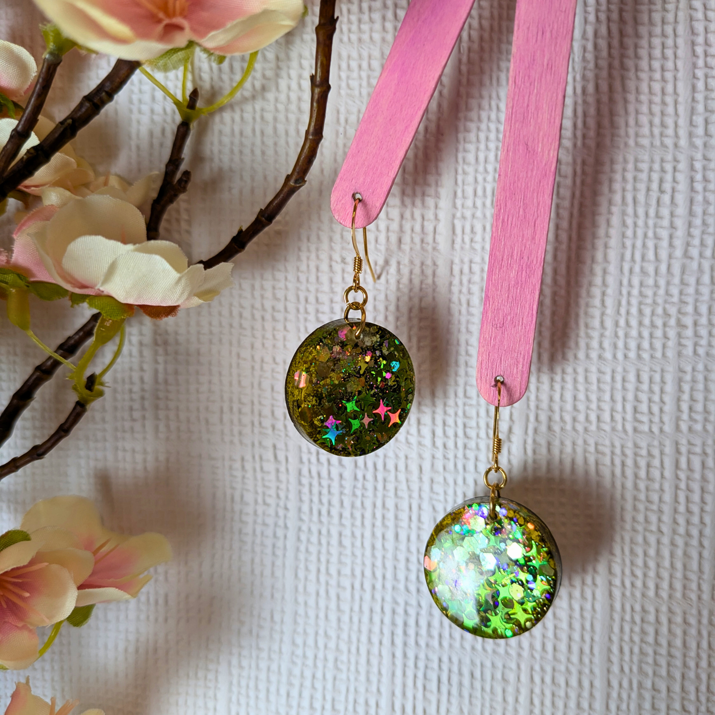 Ceres Circle Mystical Star Glitter Resin Dangle Earrings | Celestial Collection by Created By Lau