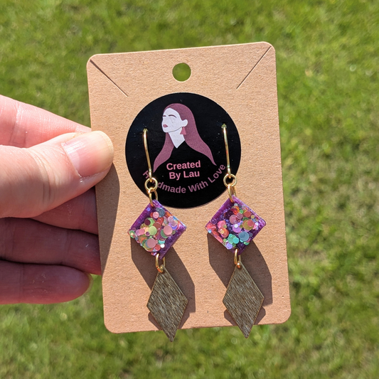 Colette Purple Multi Dottie Glitter Diamond Dangle Earrings | Brass Charm by Created By Lau