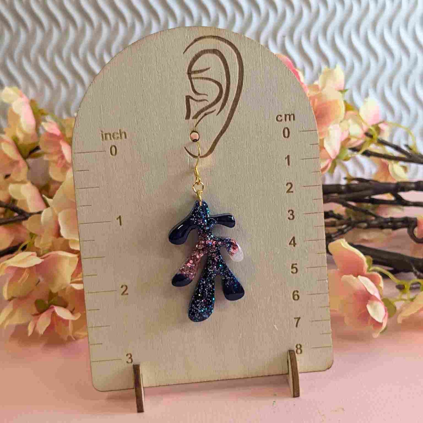 Dakota Blue Glitter Leaf Dangle Earrings - Handmade Organic Jewellery UK