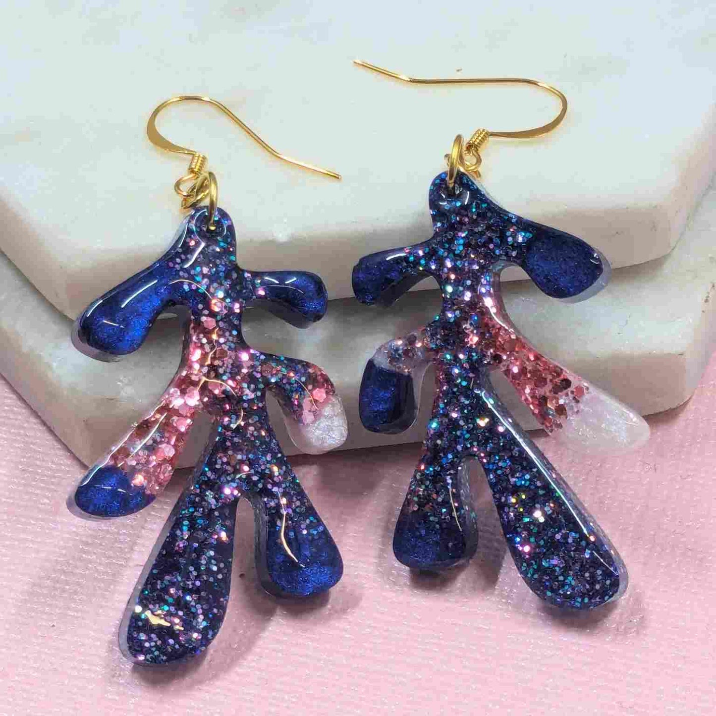 Dakota Blue Glitter Leaf Dangle Earrings - Handmade Organic Jewellery UK