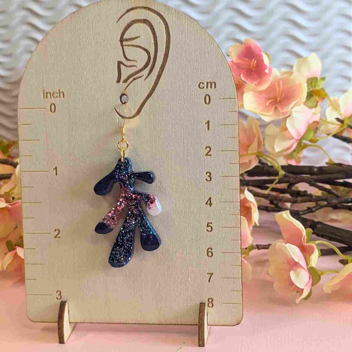 Dakota Blue Glitter Leaf Dangle Earrings - Handmade Organic Jewellery UK