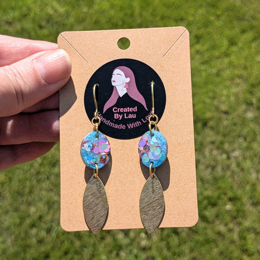 Devin Blue Multi Dottie Glitter Oval Earrings | Brass Charm by Created By Lau