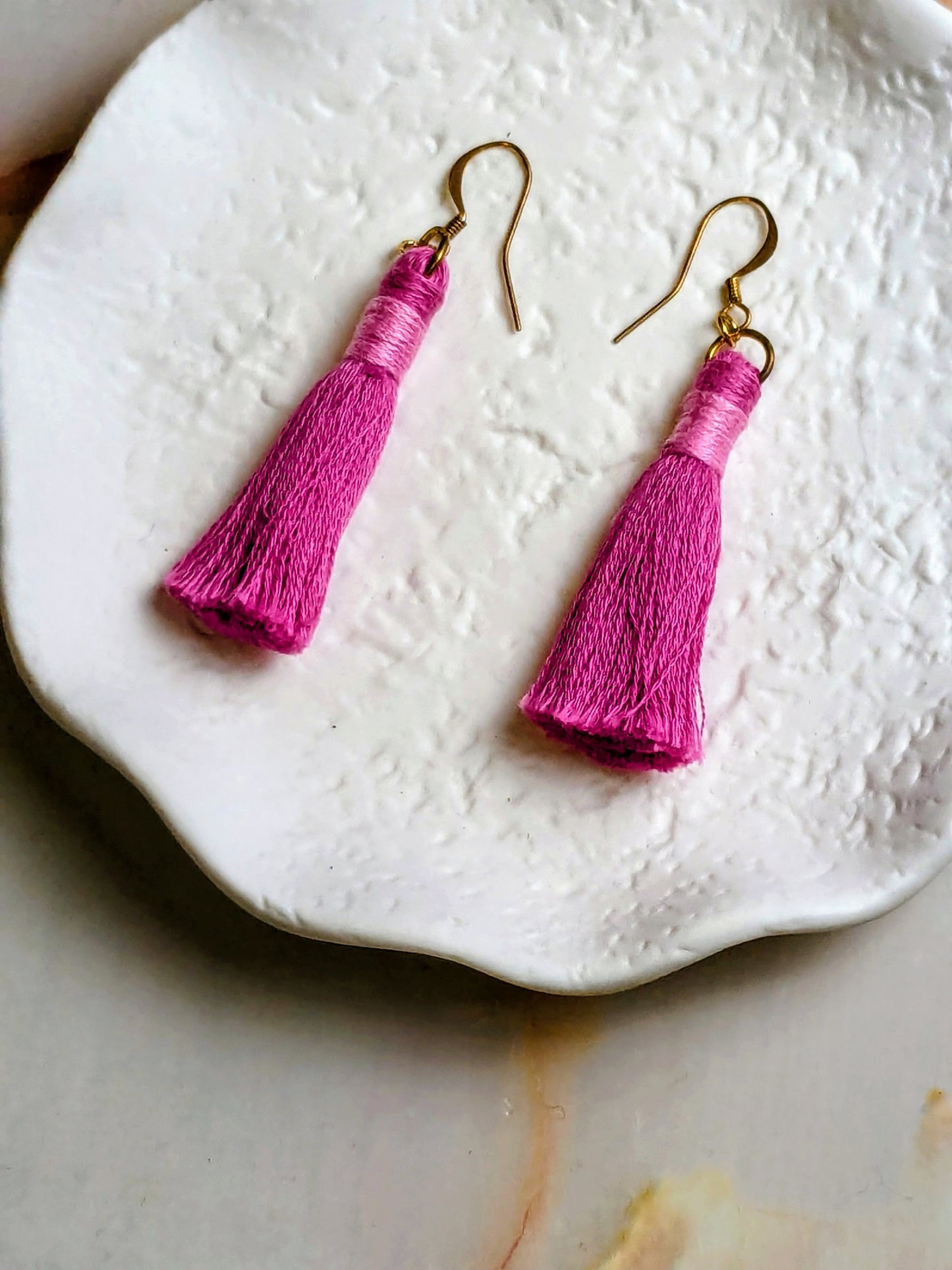 "Dixie Mini" Pink Mini Tassel with Bright Pink Stripe Wrap Gold Plated