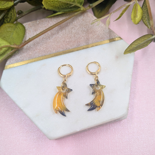 Estrella Tortoiseshell Shooting Star Sleeper Earrings - Gold Plated UK