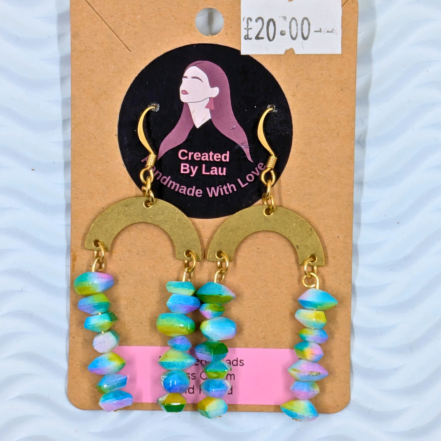 "Gigi" Recycled Bead Multi Coloured with Brass Arch Charm