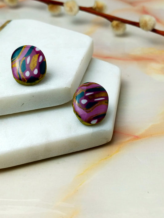 "Gwen" Abstract Oval Polymer Clay Stud Earrings