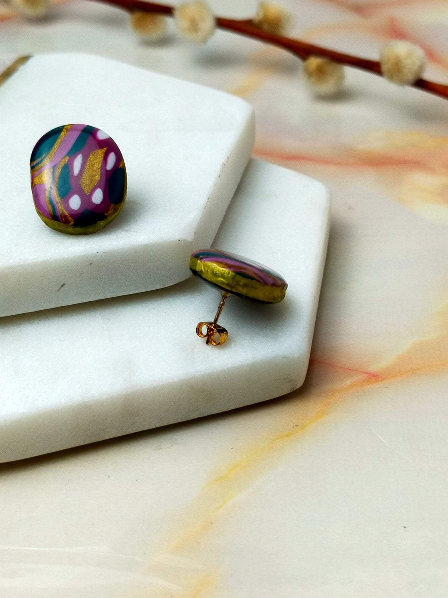 "Gwen" Abstract Oval Polymer Clay Stud Earrings