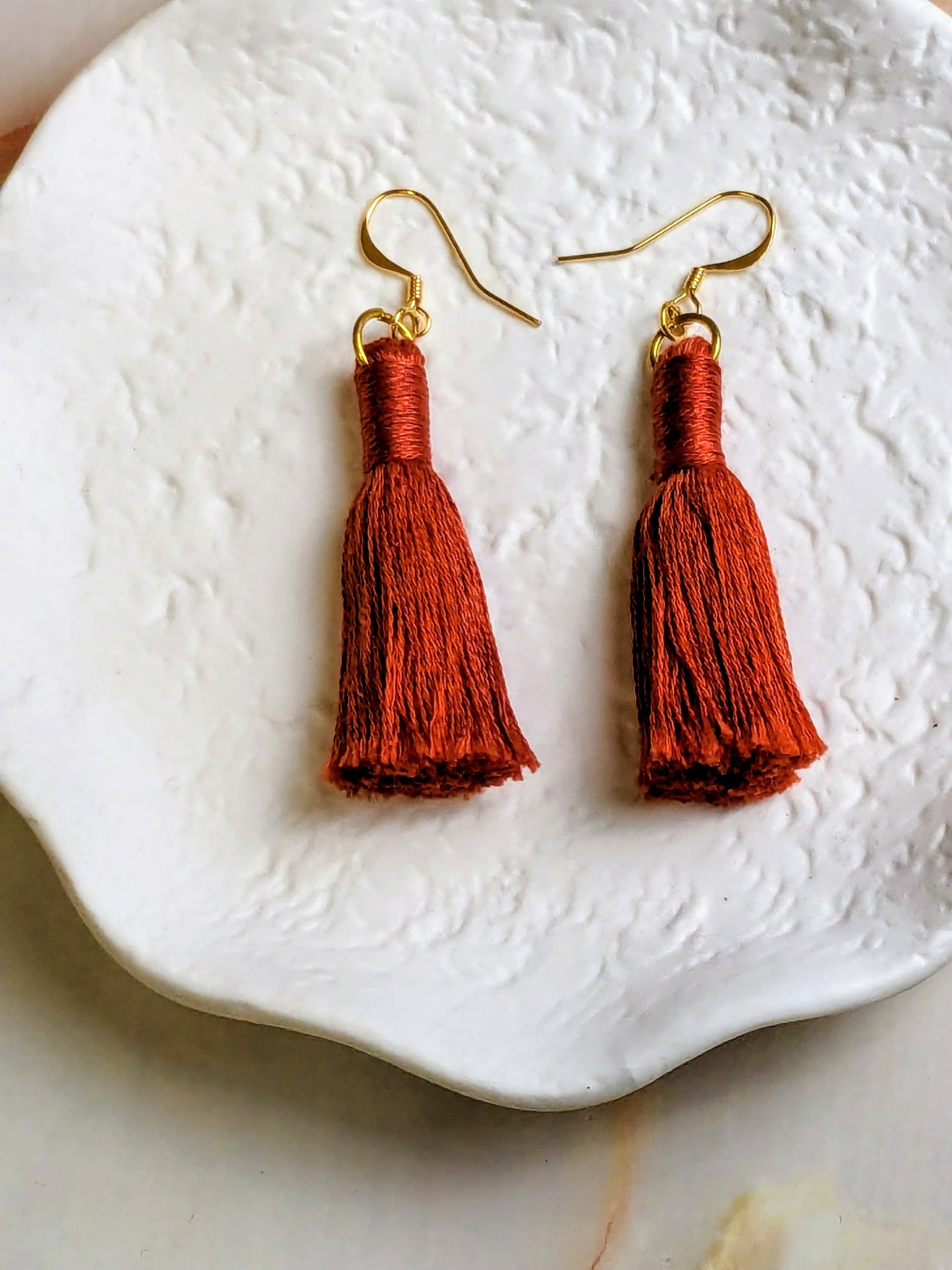 "Lia Mini" Burnt Orange Plain Boho Tassel Earrings