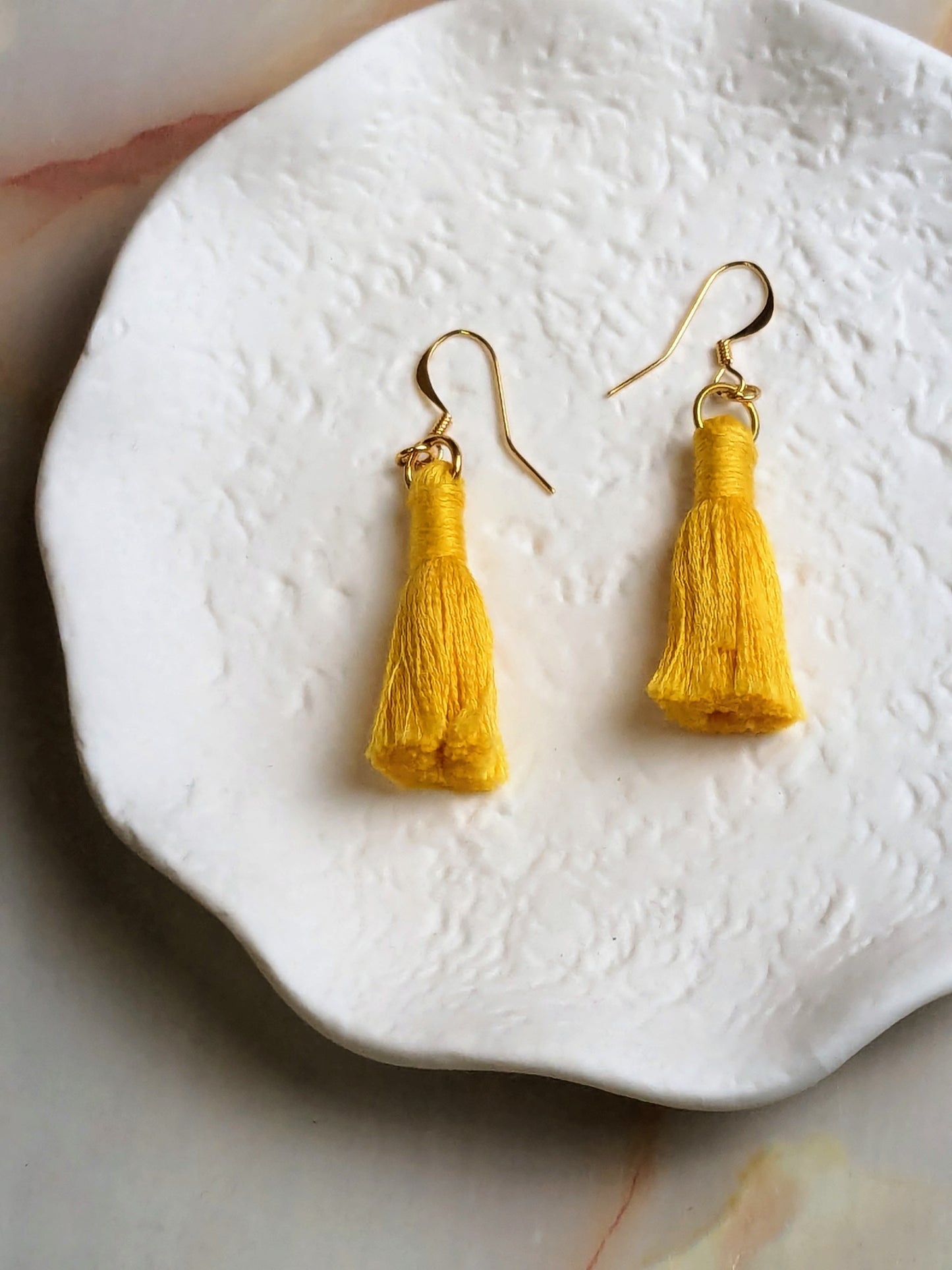 "Lia Mini" Yellow Plain Tassel Earrings