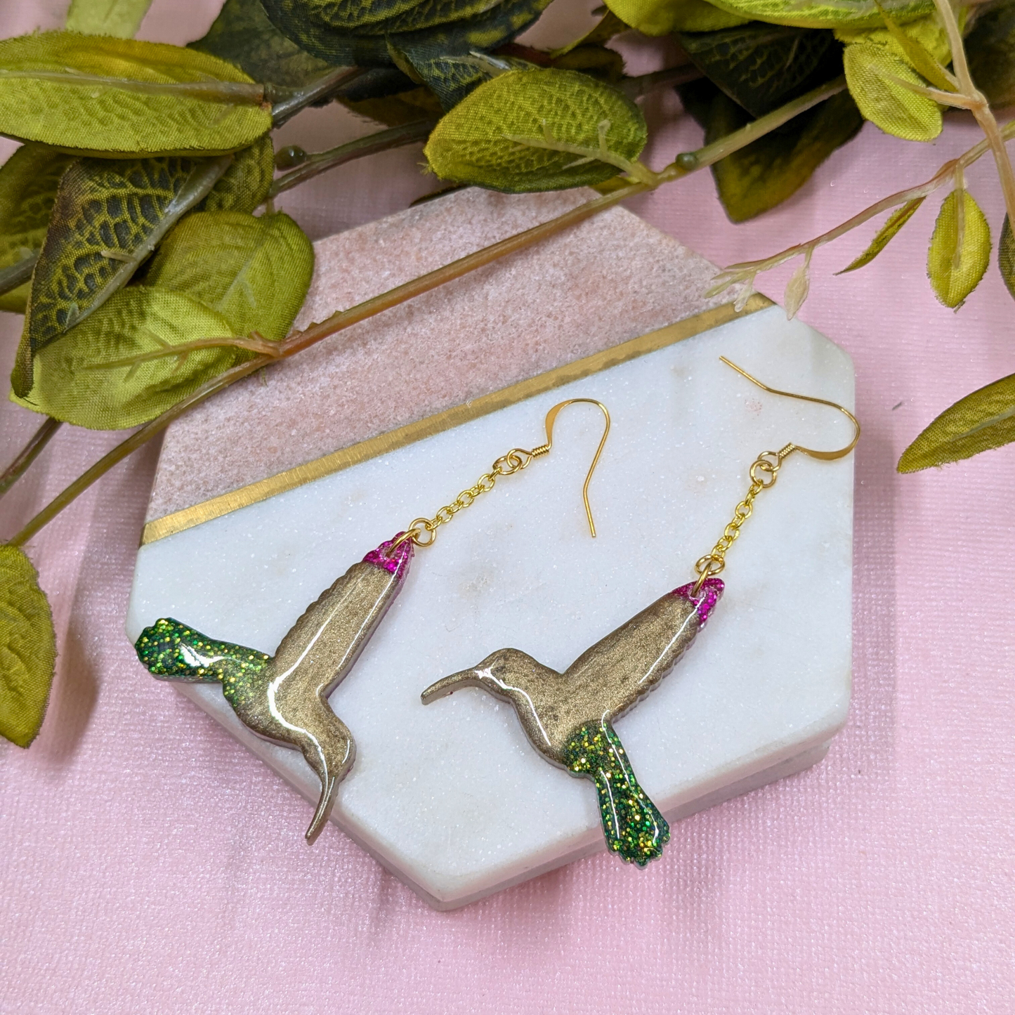 Meena Multi Coloured Hummingbird Chain Dangle Earrings