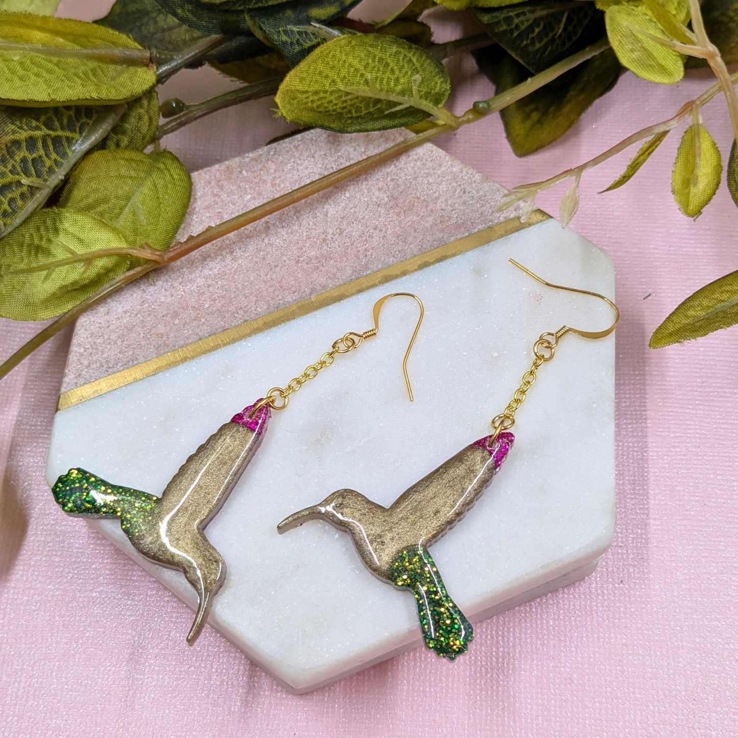 Meena Multi Coloured Hummingbird Chain Dangle Earrings