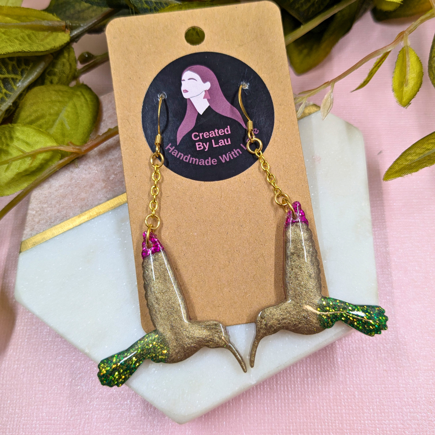 Meena Multi Coloured Hummingbird Chain Dangle Earrings