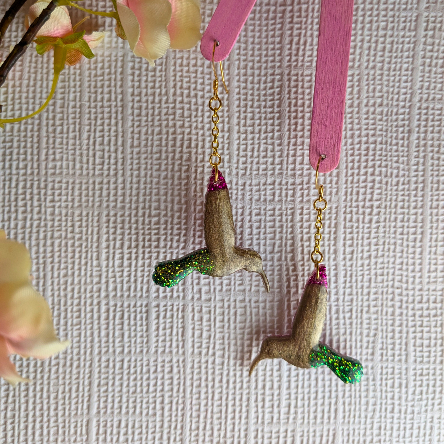 Meena Multi Coloured Hummingbird Chain Dangle Earrings