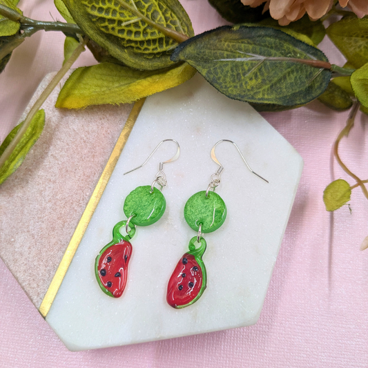 Melora Green Resin Circle & Glass Watermelon Charm Earrings | Tutti Fruity Collection by Created By Lau