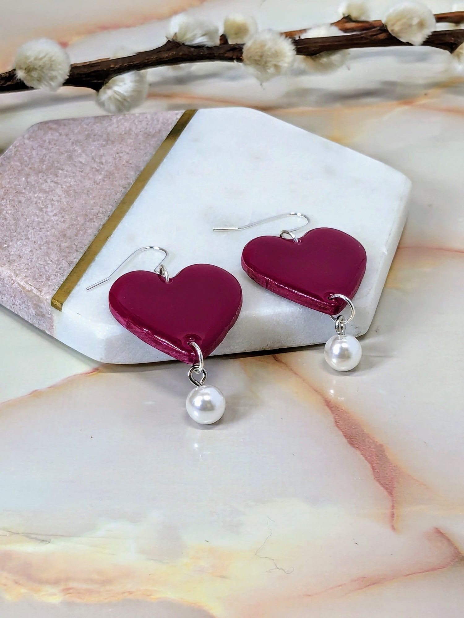Polymer Clay Dangle Earrings Handmade Heart Romantic Boho Jewellery