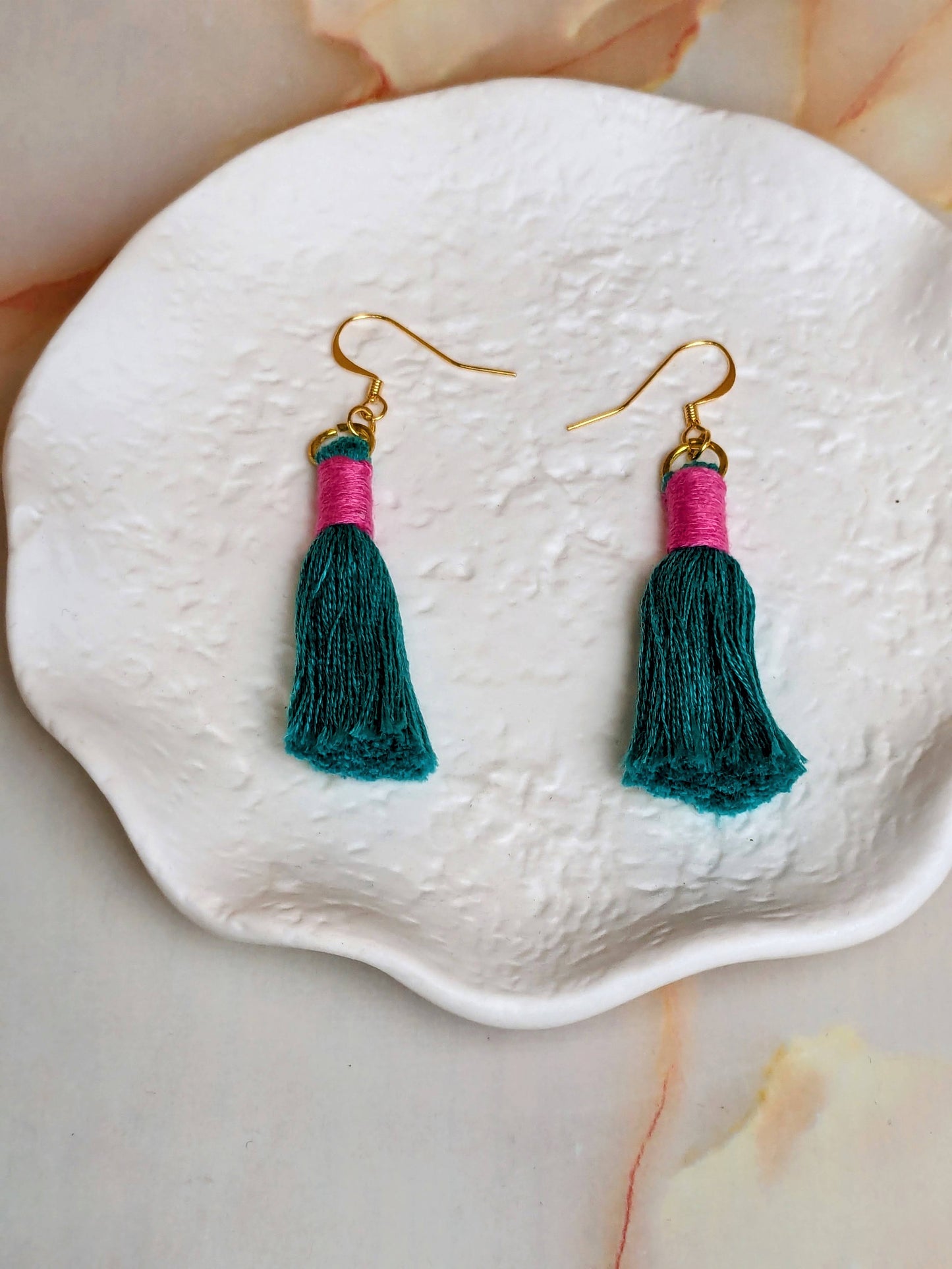 "Nova Mini" Aqua & Pink 2 Colour Tassel Earrings