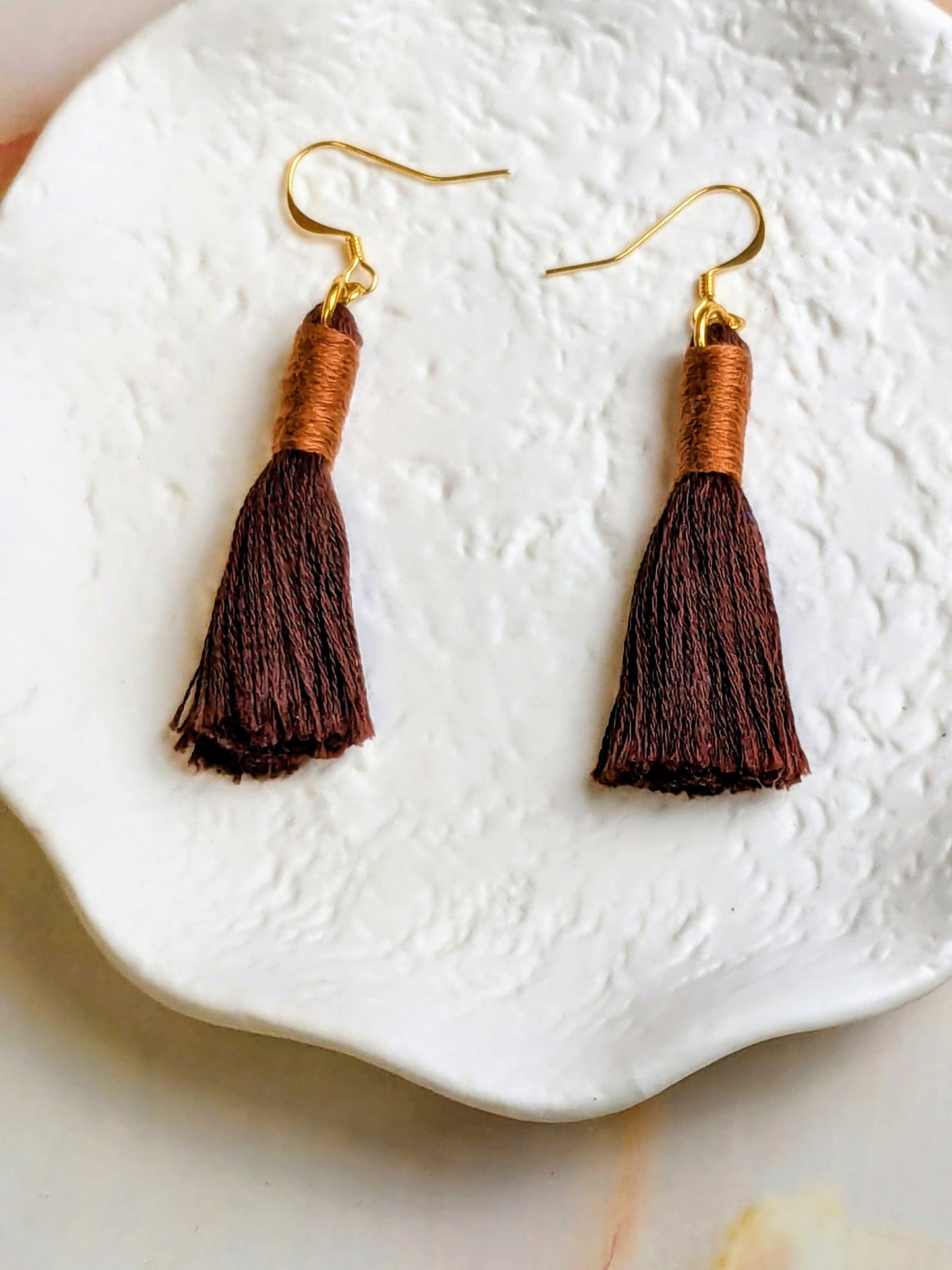 "Nova Mini" Brown 2 Colour Tassel Earrings