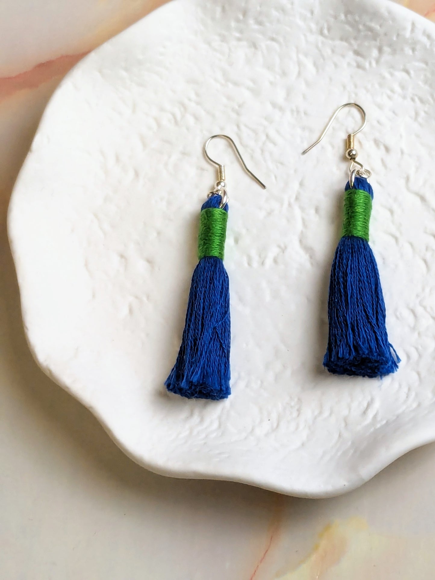 "Nova Mini" Teal & Leaf Green 2 Colour Tassel Earrings