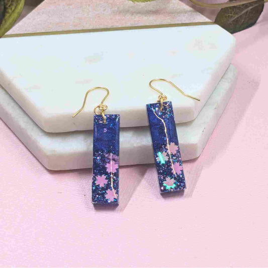 Odette Blue, Pink & White Flower Glitter Dangle Earrings - Handmade UK