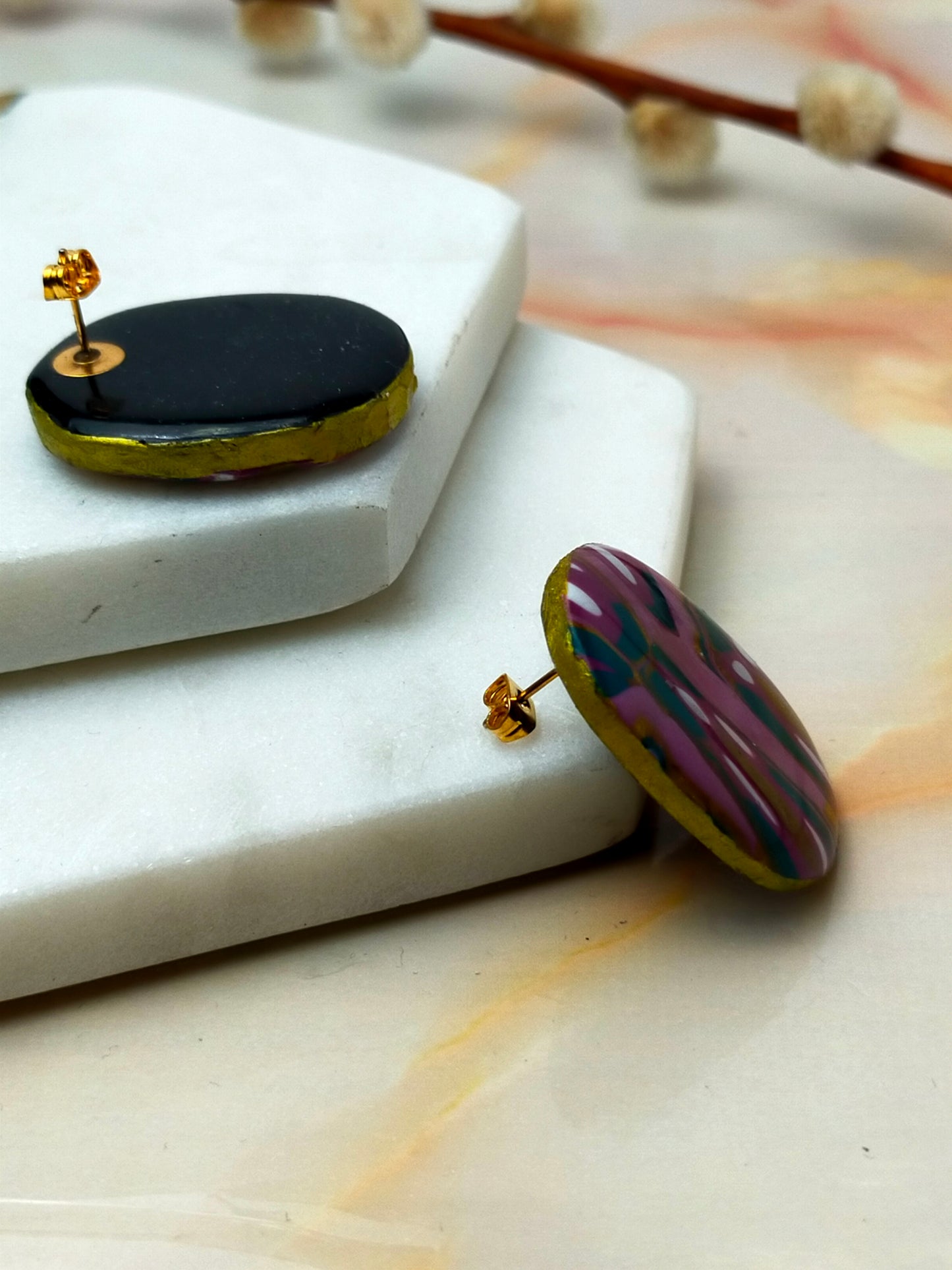 "Olivia" Abstract Large Oval Polymer Clay Stud Earrings