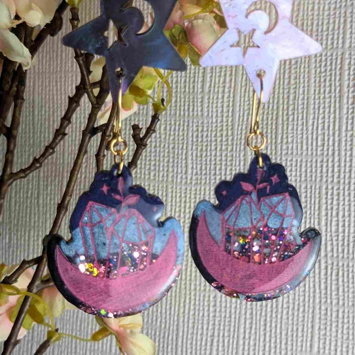 Portia Resin Multi Glitter Crystal with Moon Resin Dangle Earrings