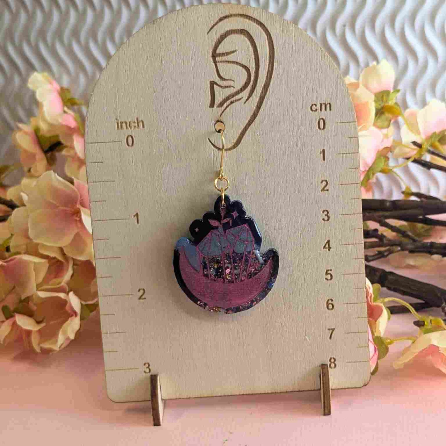 Portia Resin Multi Glitter Crystal with Moon Resin Dangle Earrings