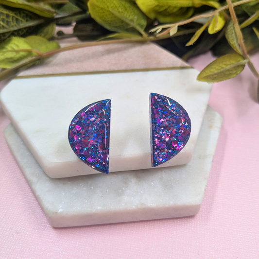 Raelynn Half Circle Glitter Resin Clip-On Earrings | Modern Jewellery by Created By Lau