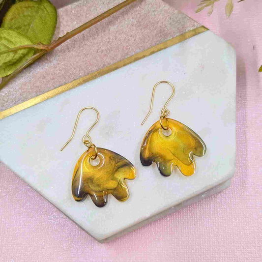 Renee Tortoiseshell Petal Dangle Earrings - Handmade Resin UK