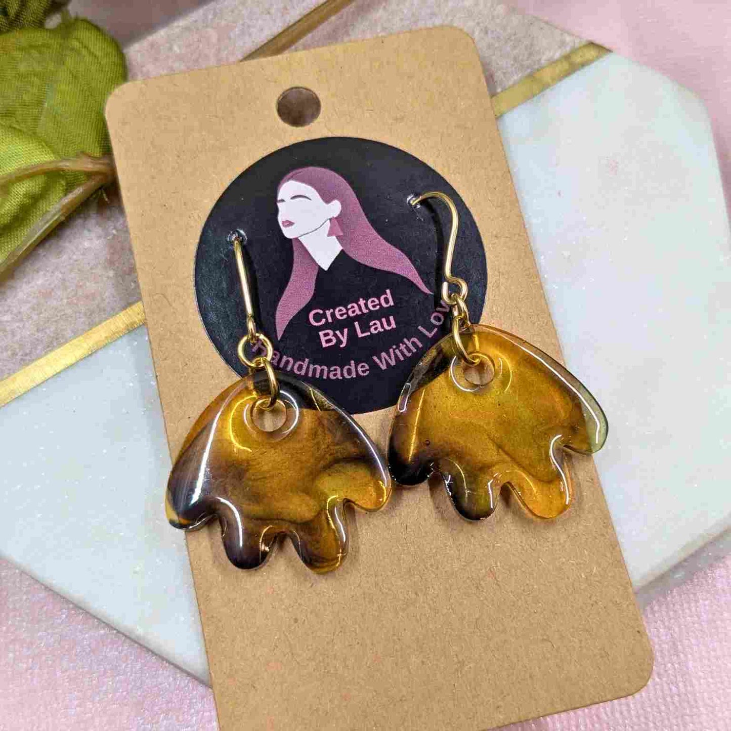 Renee Tortoiseshell Petal Dangle Earrings - Handmade Resin UK