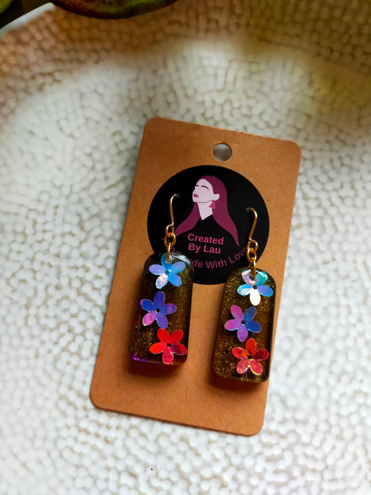 "Sarai" Flower Sparkle Resin Dangle Arch Earrings