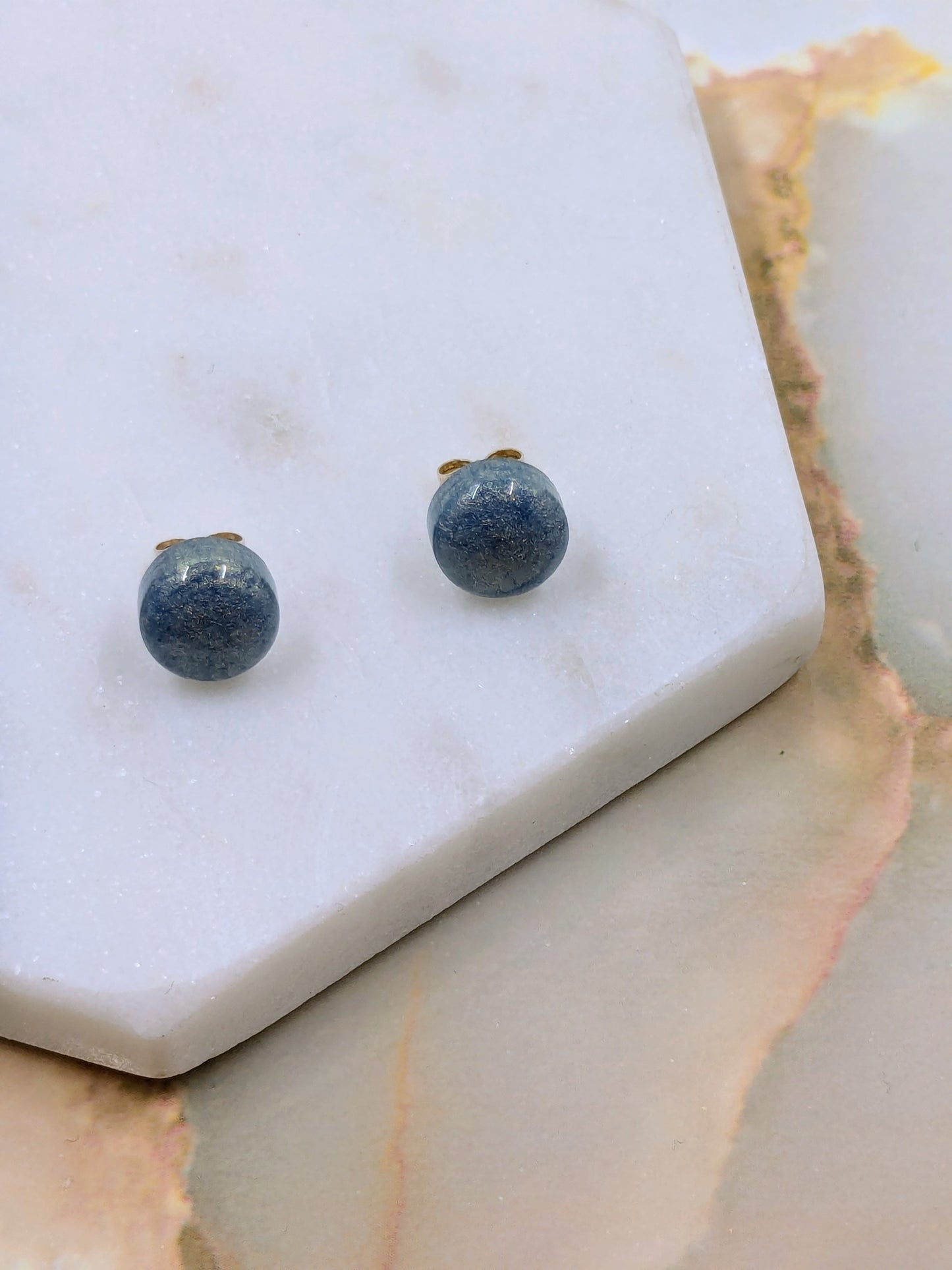 "Bridget" Blue Gold Metallic Small Resin Stud Earrings