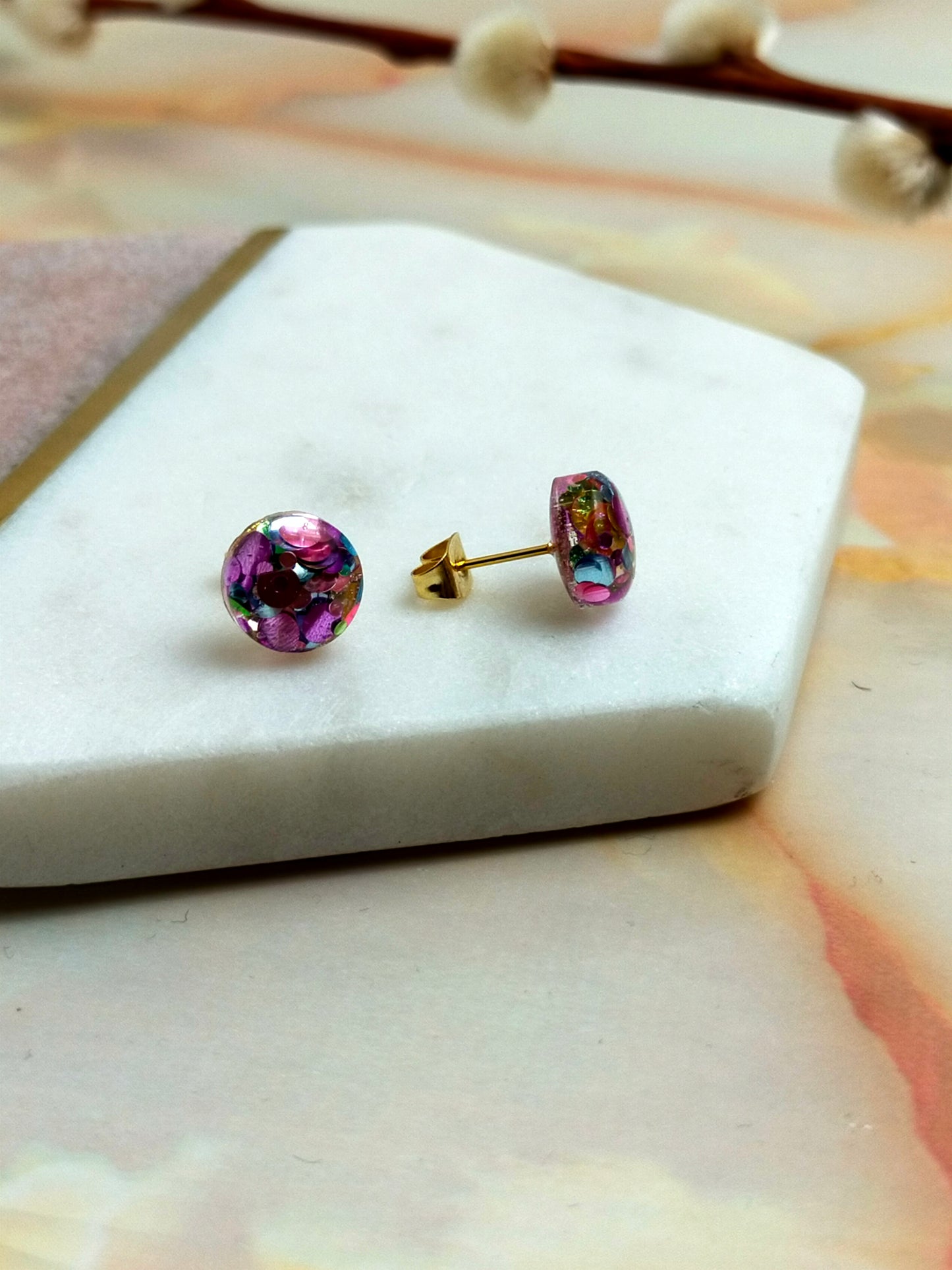 "Bridget" Multi Coloured Sprinkles Glitter Small Resin Stud Earrings