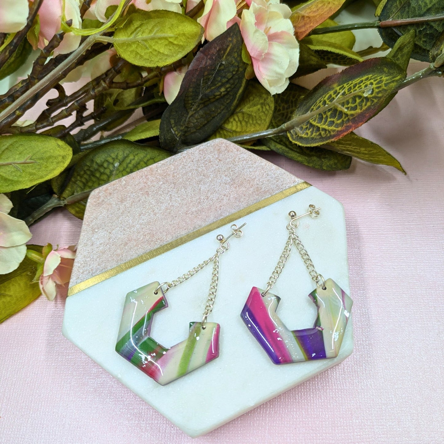 Dana Abstract Hex Polymer Clay Dangles - Handmade Earrings Yorkshire