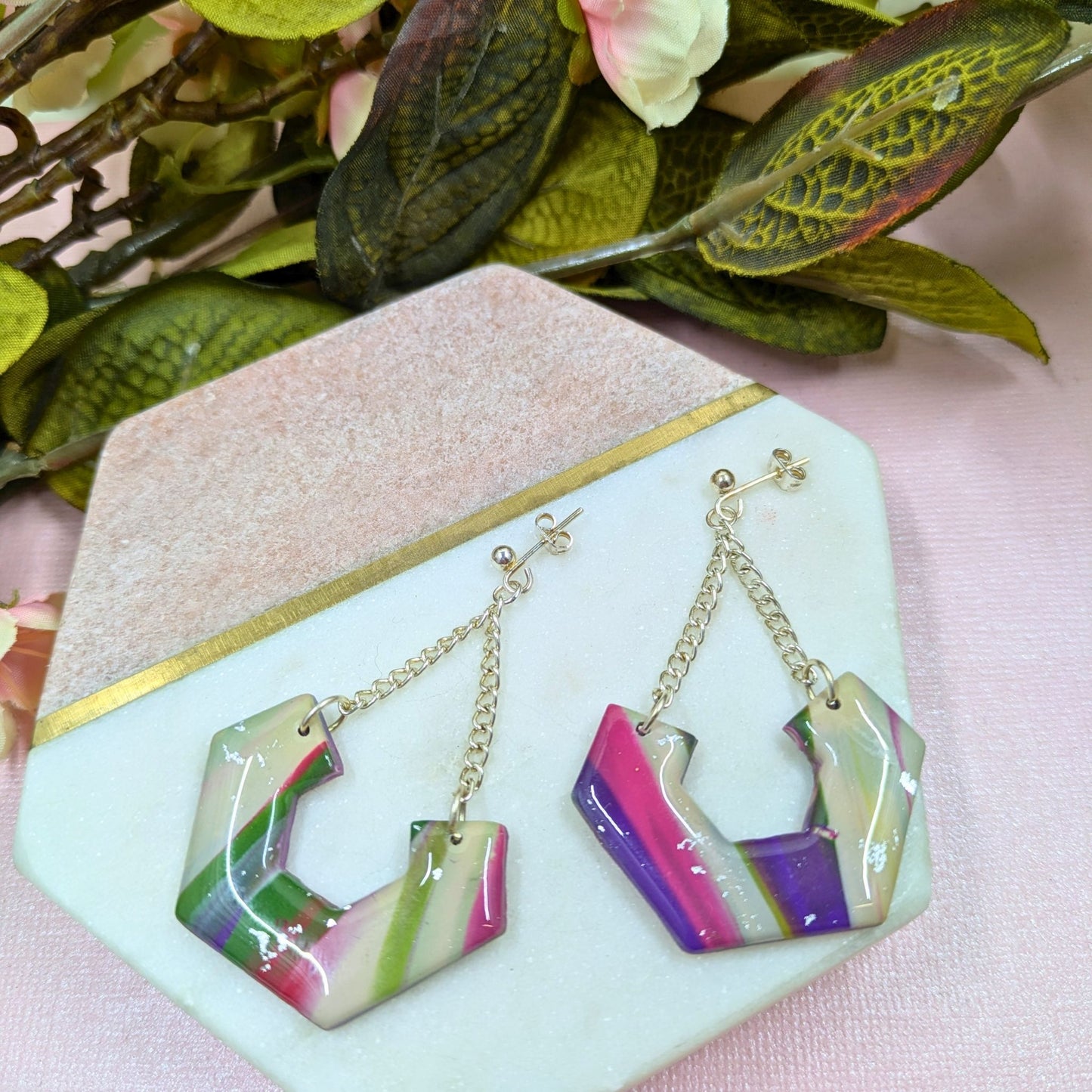 Dana Abstract Hex Polymer Clay Dangles - Handmade Earrings Yorkshire
