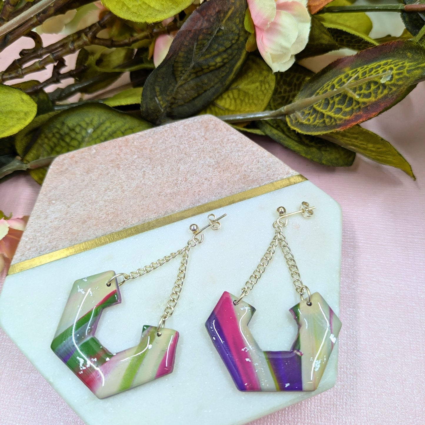 Dana Abstract Hex Polymer Clay Dangles - Handmade Earrings Yorkshire