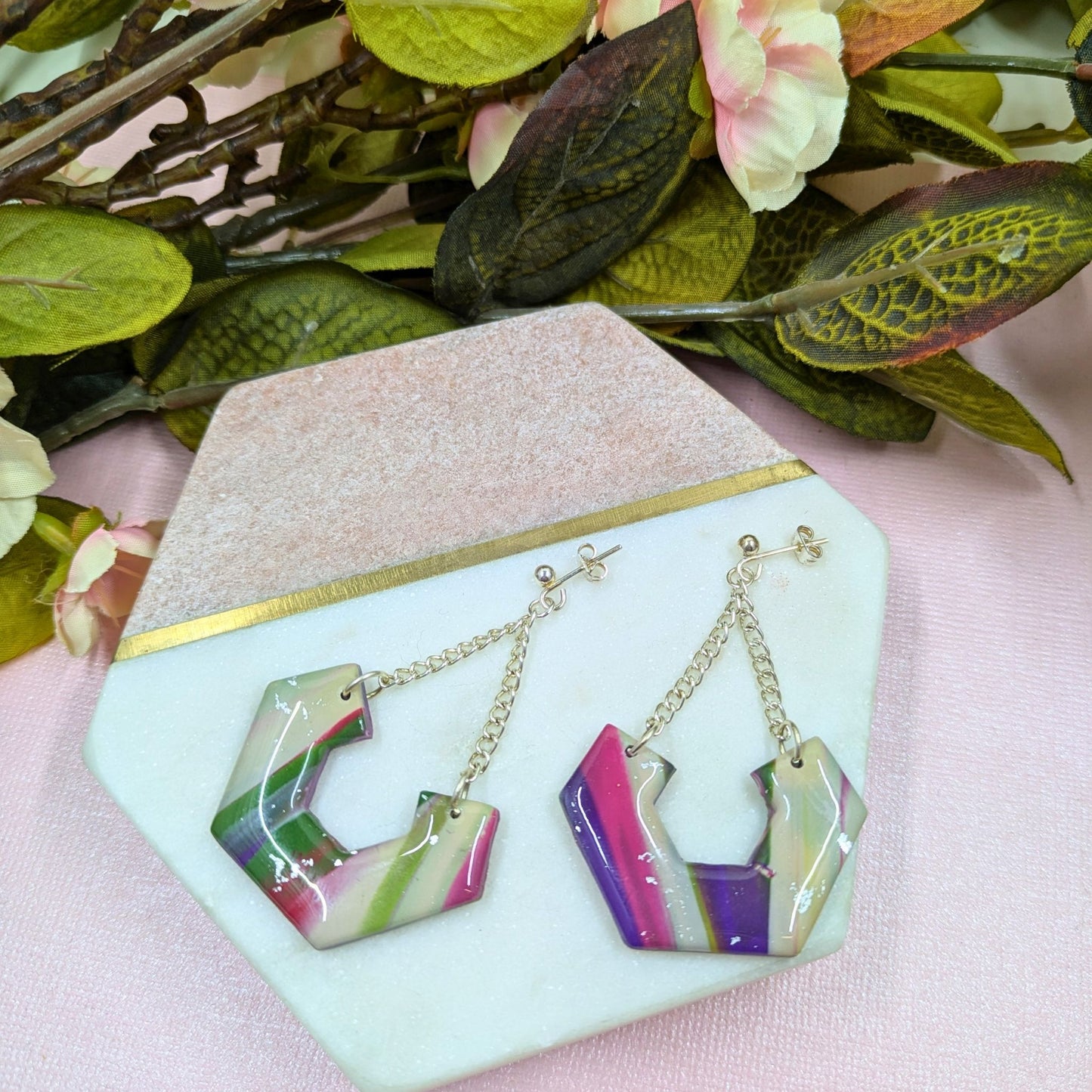 Dana Abstract Hex Polymer Clay Dangles - Handmade Earrings Yorkshire
