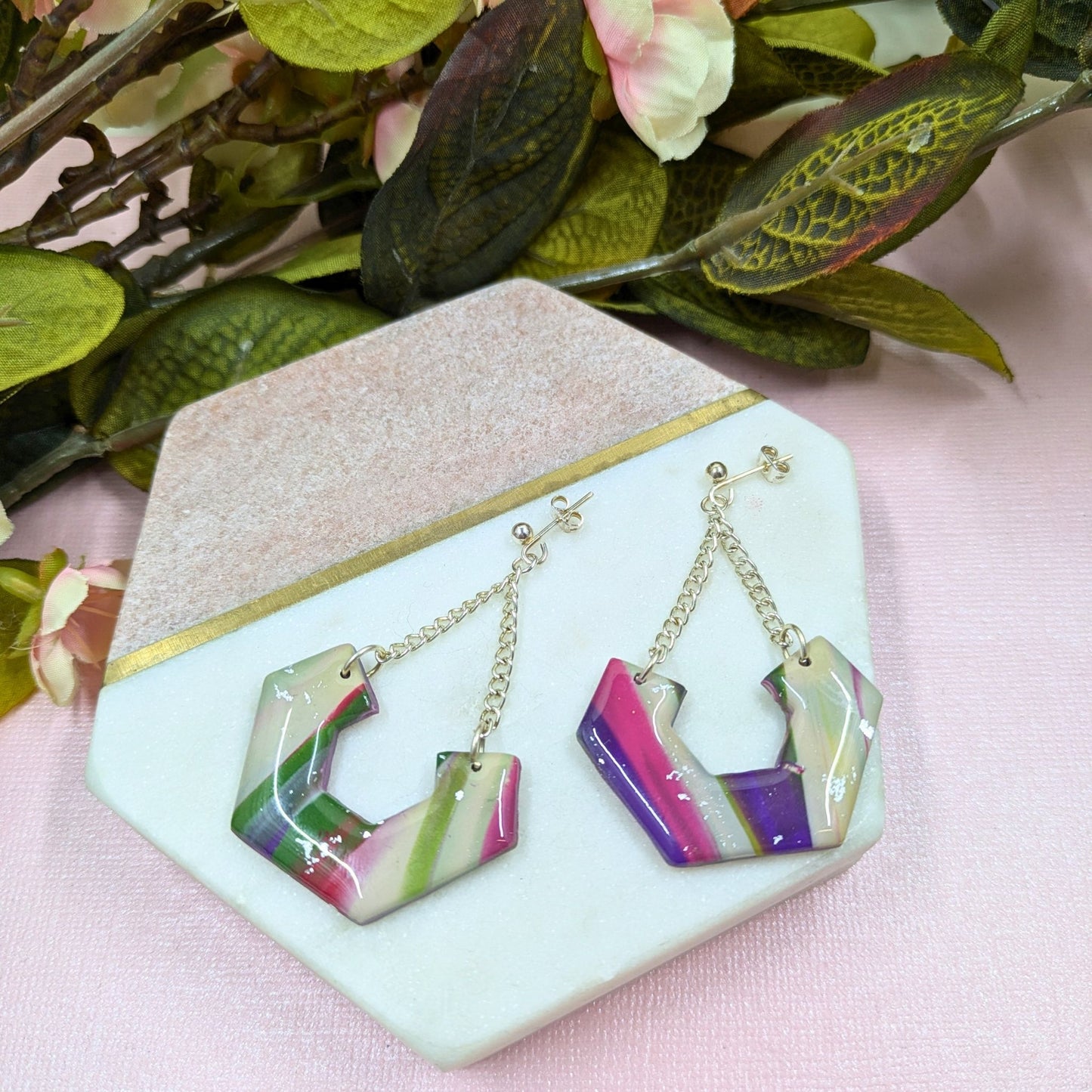 Dana Abstract Hex Polymer Clay Dangles - Handmade Earrings Yorkshire