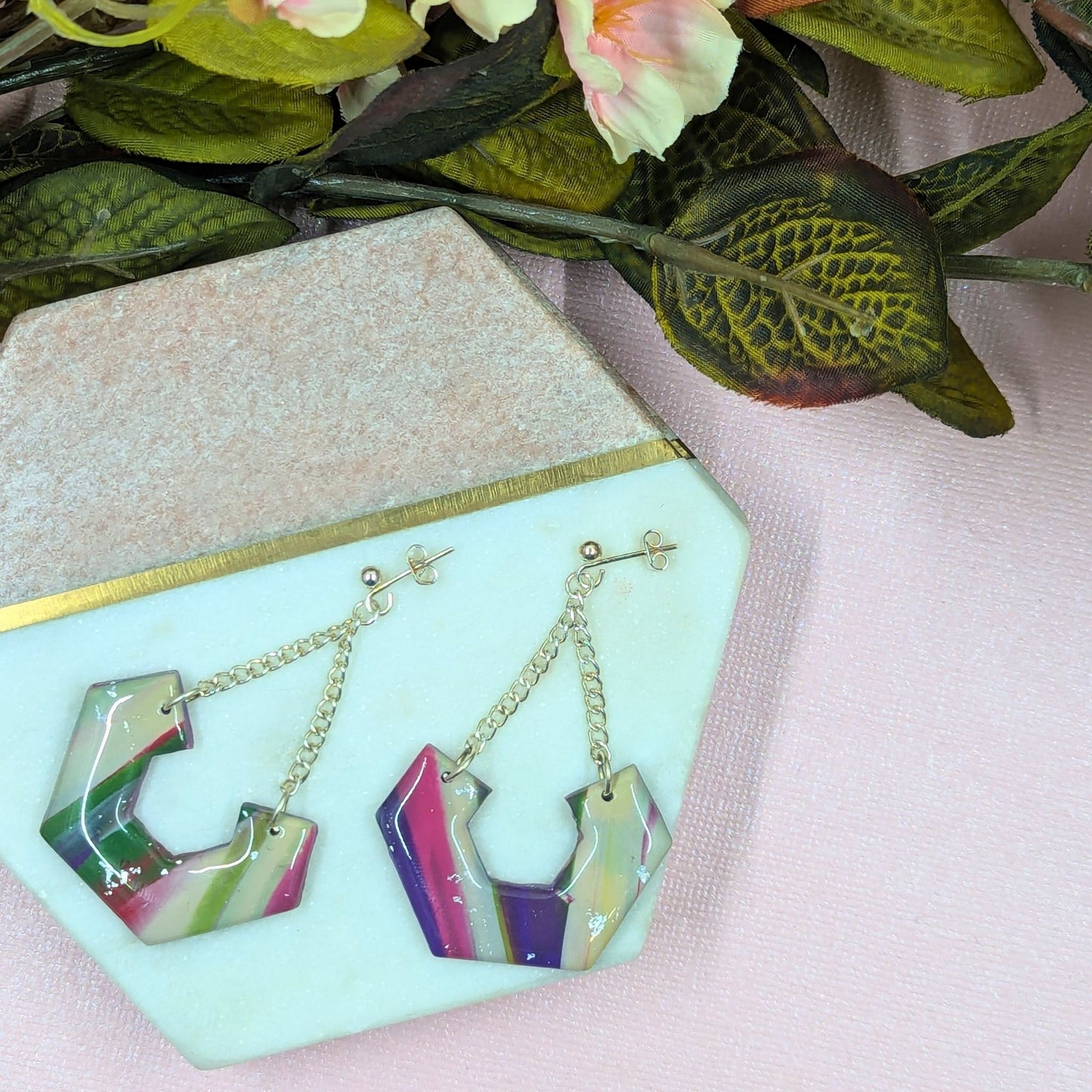 Dana Abstract Hex Polymer Clay Dangles - Handmade Earrings Yorkshire