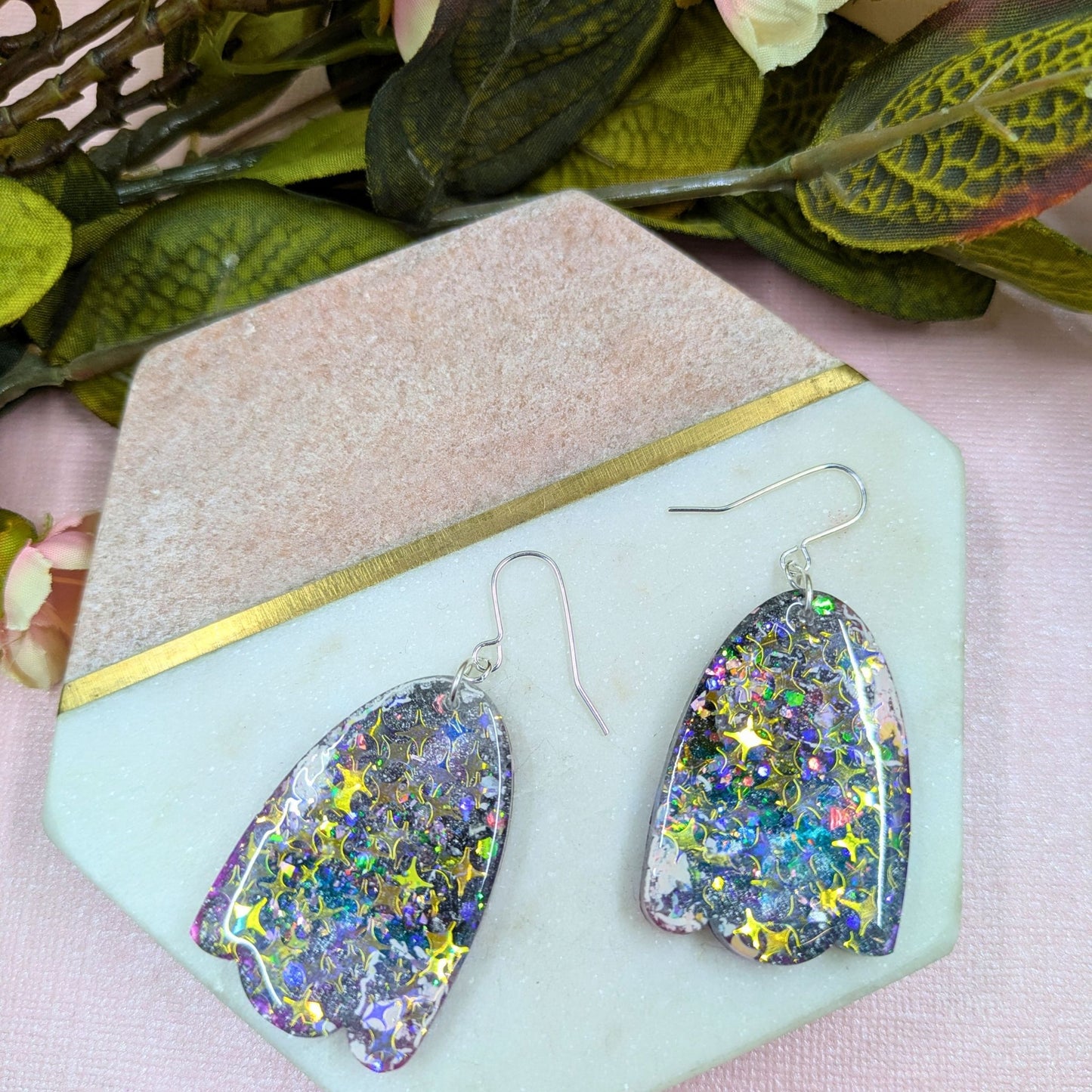 "Esme" Oval Wave Star Mystical Resin Earrings