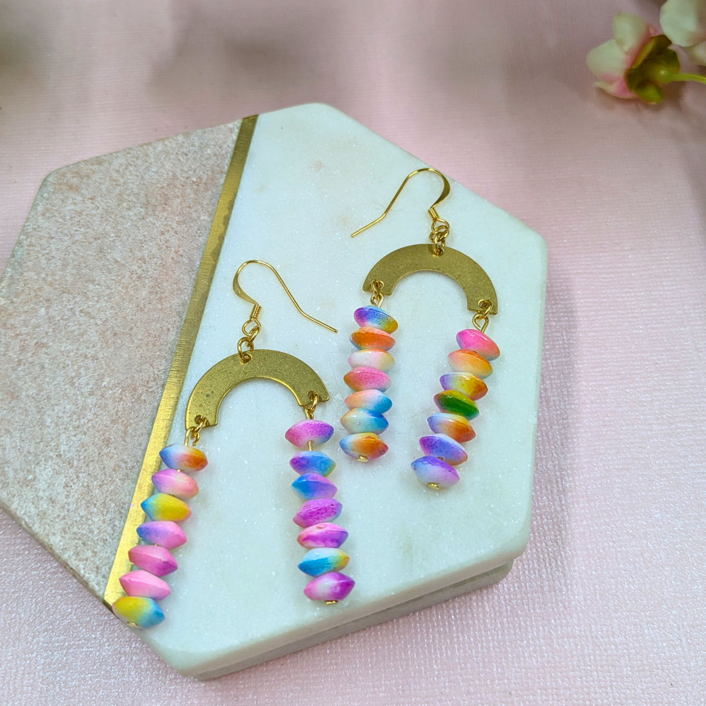 "Gigi" Recycled Bead Multi Coloured with Brass Arch Charm