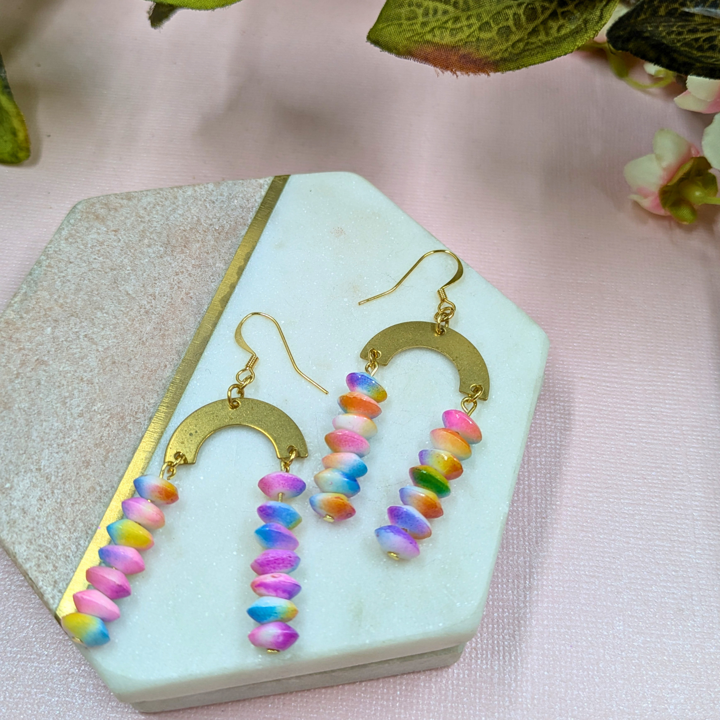 "Gigi" Recycled Bead Multi Coloured with Brass Arch Charm